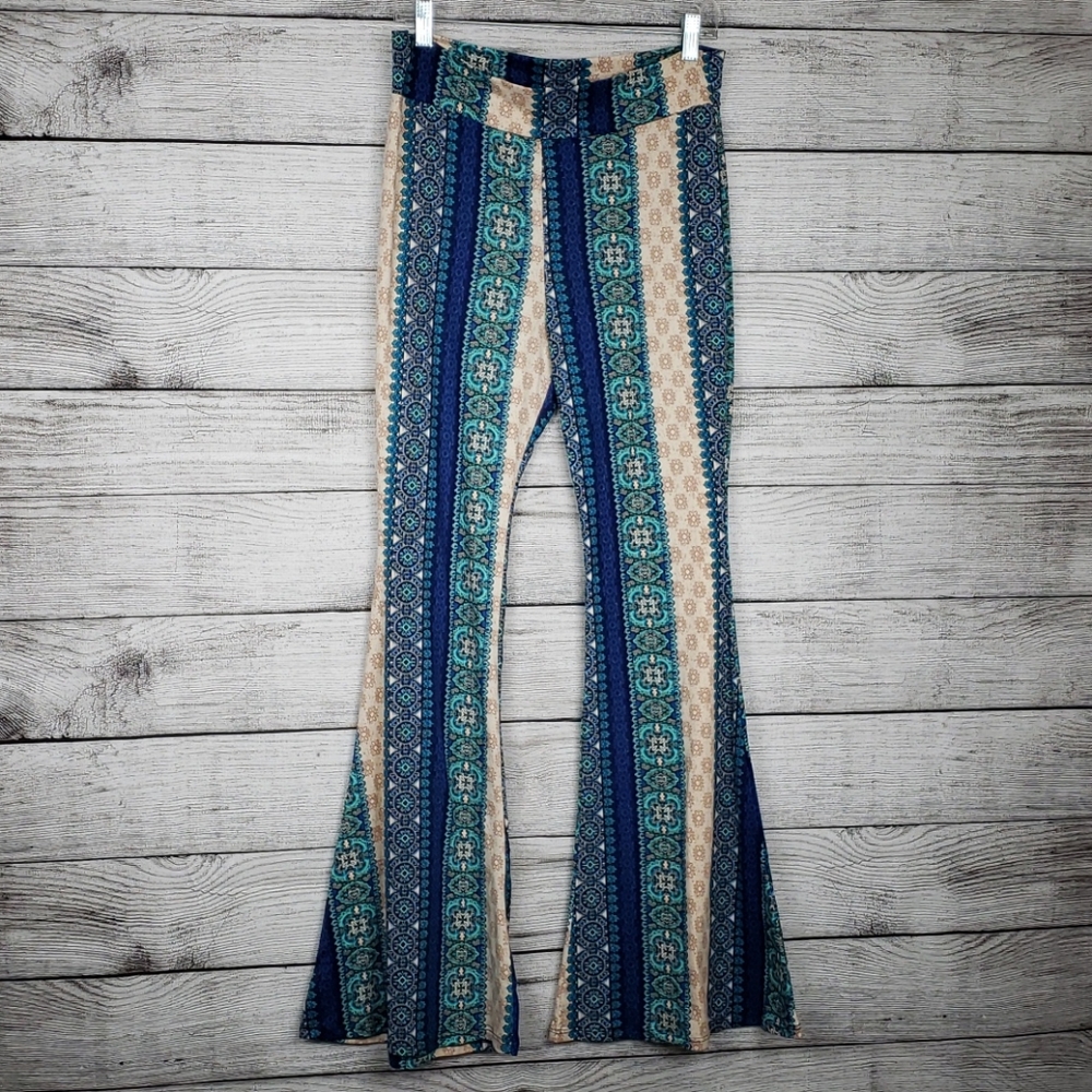 NWOT Boho Stripe Bell Bottom Flare Pants - Picture 2 of 4